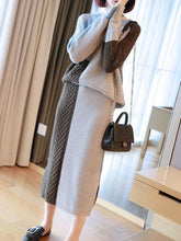 Casual Contrast Color Knitting Sweater&Skirt Suits